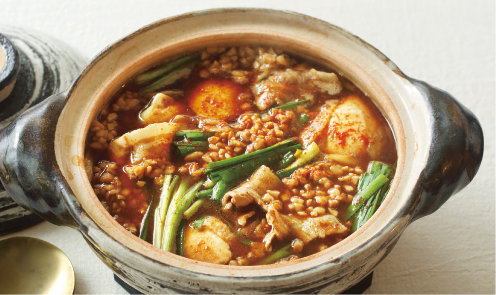 ひきわりで作る韓国風納豆鍋