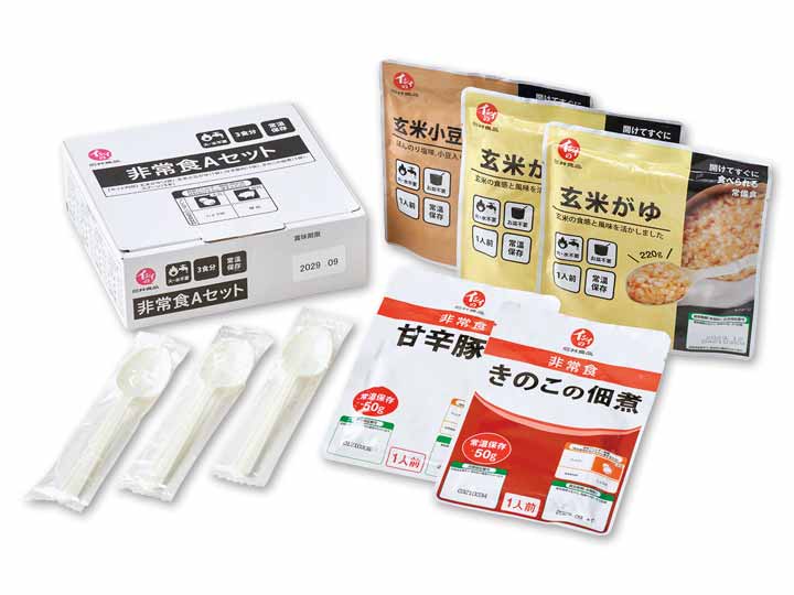 非常食3食セットＡ（甘辛豚肉・きのこの佃煮／おかゆ2種）_2