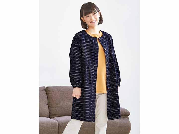 予約　【日本製】久留米織かっぽう着（赤入りあられ）Ｍ−Ｌ_2