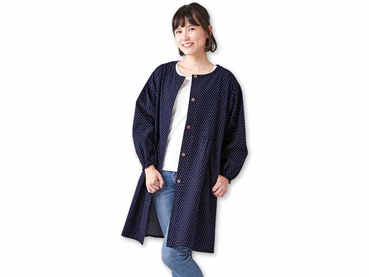 予約　【日本製】久留米織かっぽう着（白あられ）Ｍ−Ｌ_2