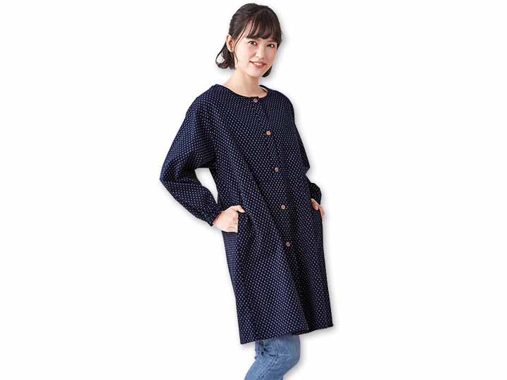 予約　【日本製】久留米織かっぽう着（白あられ）Ｍ−Ｌ_3