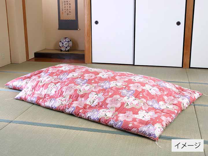仕立て直し　わた敷布団　柄おまかせ　ダブル　赤系