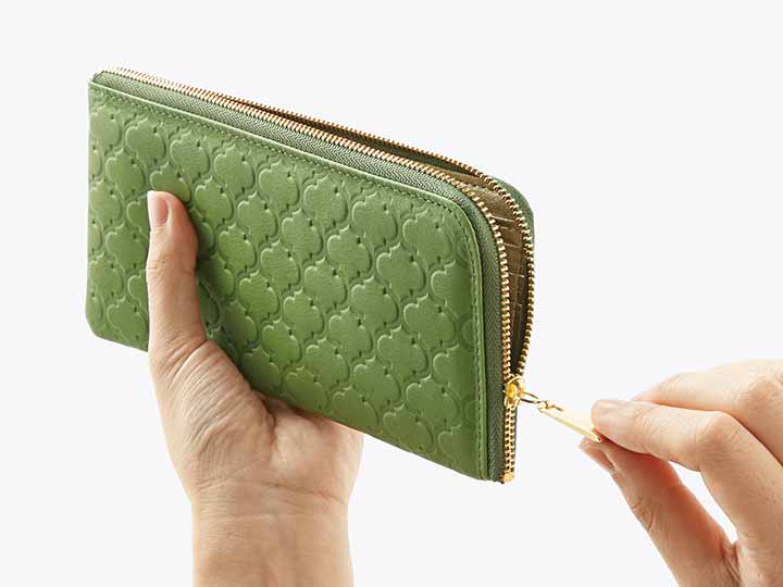 国産ワンステップレザー長財布（グリーン）_3
