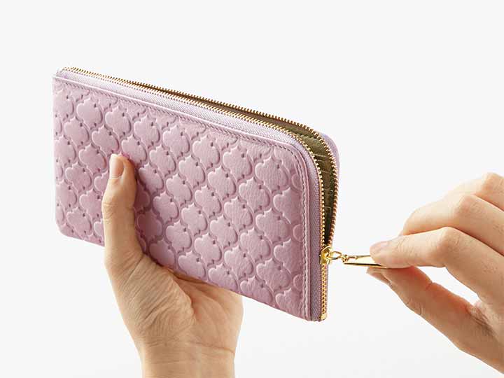 国産ワンステップレザー長財布（ピンク）_4