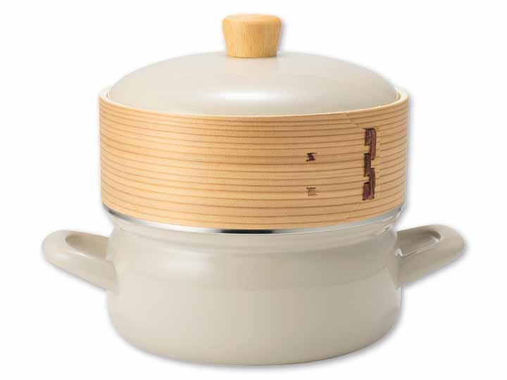 せいろ付きホーロー鍋　グレージュ