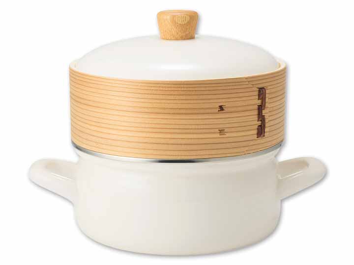 せいろ付きホーロー鍋　ホワイト