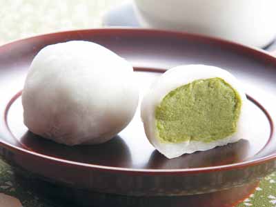 宇治松屋の抹茶大福(有機宇治抹茶使用)写真