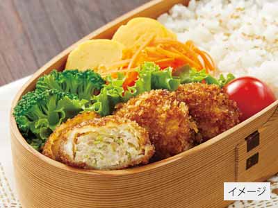 自然解凍のお弁当おかずソースメンチカツ写真