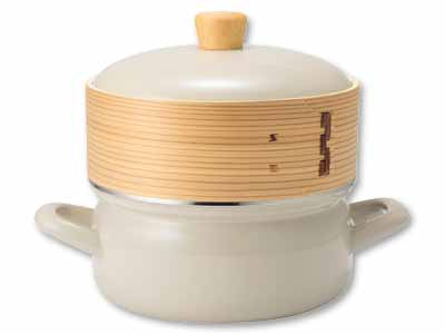 せいろ付きホーロー鍋　グレージュ写真