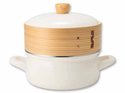 せいろ付きホーロー鍋　ホワイト写真