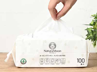 ナチュラムーン オーガニックコットン フェイシャルタオル 100枚入写真