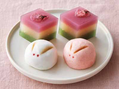 桃の節句の和菓子セット(うさぎ雛・ひしようかん)写真